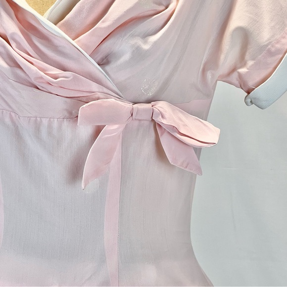 VINTAGE 50s MCM sailor nautical dress fit flare pastel pink midi Tailored Junior - Picture 6 of 14